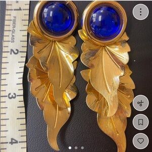 Gold and Blue Leaf Earrings